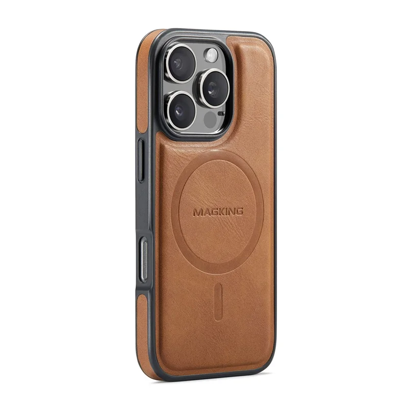 MAGKING K3 Series For iPhone 16 Pro Max Case Compatible with MagSafe Wallet PC + TPU + PU Phone Cover - Brown