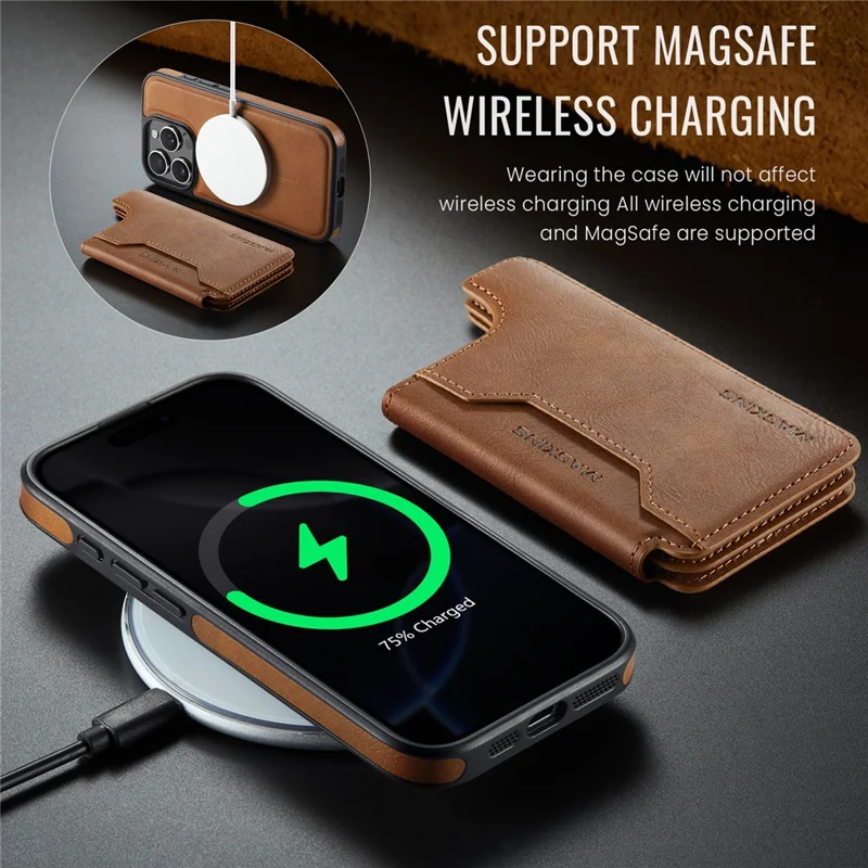 MAGKING K3 Series For iPhone 16 Pro Max Case Compatible with MagSafe Wallet PC + TPU + PU Phone Cover - Brown