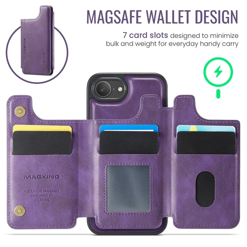 MAGKING K3 Series For iPhone 16e Case Compatible with MagSafe Wallet PC + TPU + PU Phone Cover - Purple