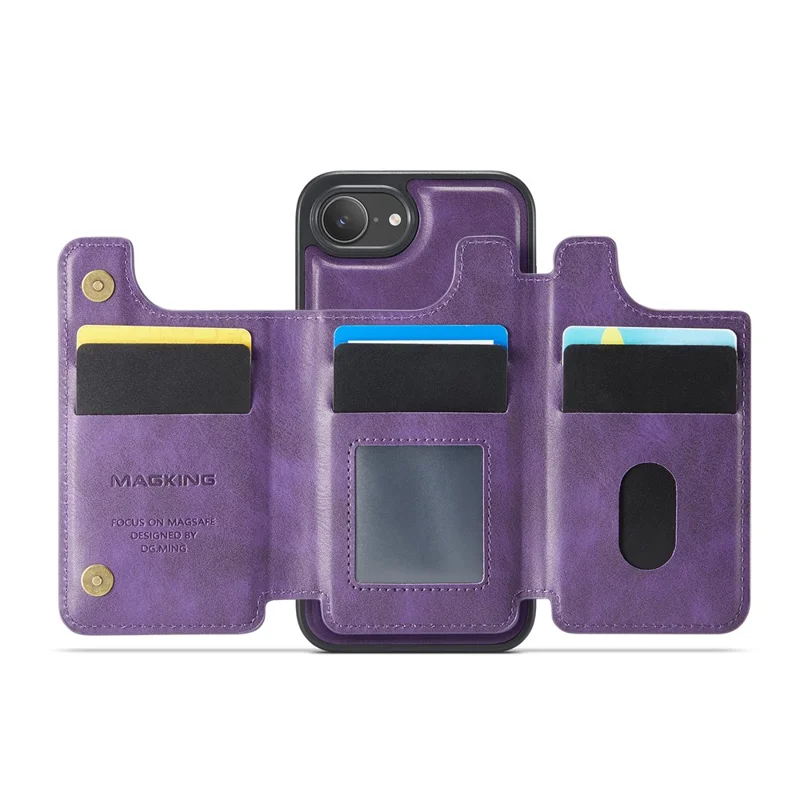 MAGKING K3 Series For iPhone 16e Case Compatible with MagSafe Wallet PC + TPU + PU Phone Cover - Purple
