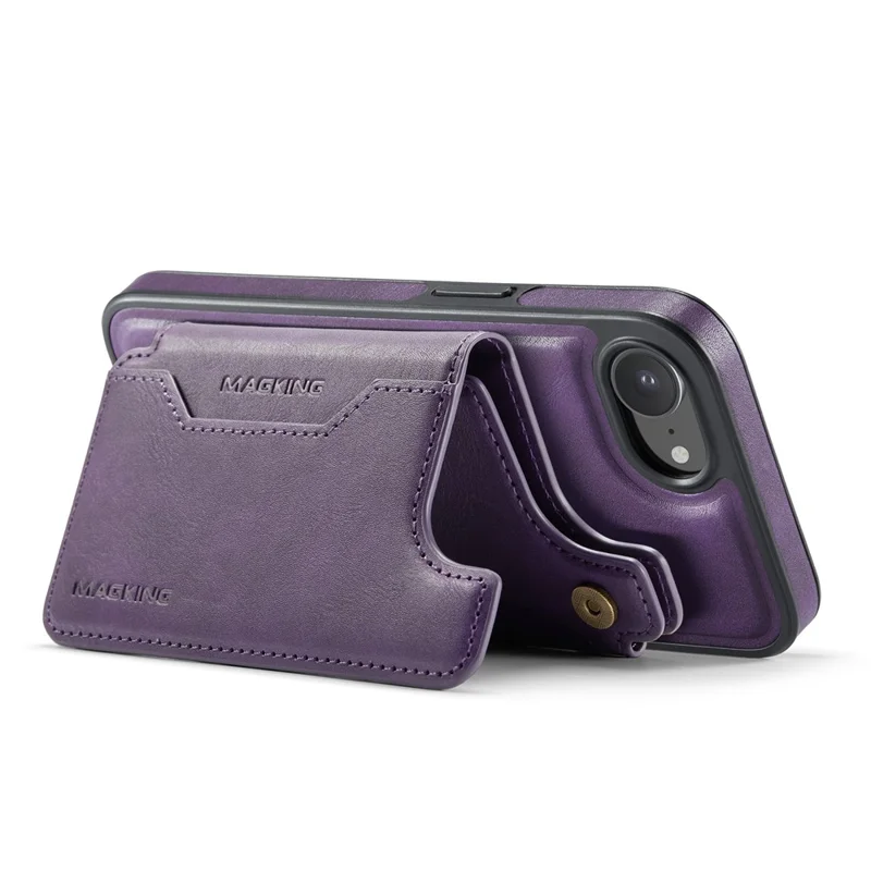 MAGKING K3 Series For iPhone 16e Case Compatible with MagSafe Wallet PC + TPU + PU Phone Cover - Purple