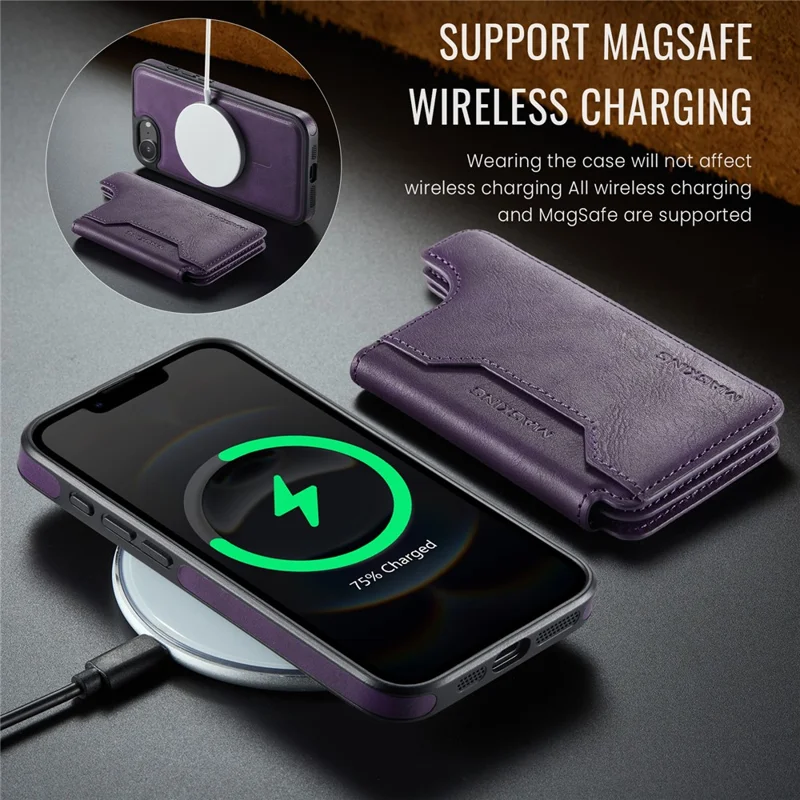 MAGKING K3 Series For iPhone 16e Case Compatible with MagSafe Wallet PC + TPU + PU Phone Cover - Purple