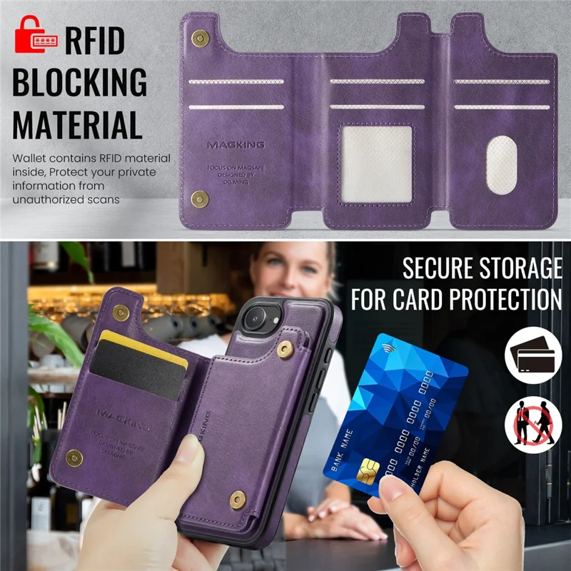 MAGKING K3 Series For iPhone 16e Case Compatible with MagSafe Wallet PC + TPU + PU Phone Cover - Purple