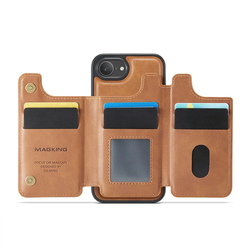 MAGKING K3 Series For iPhone 17e / 16e Case Compatible with MagSafe Wallet PC + TPU + PU Phone Cover - Brown