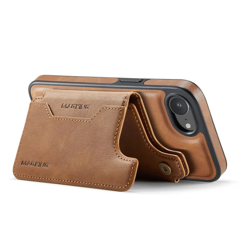 MAGKING K3 Series For iPhone 17e / 16e Case Compatible with MagSafe Wallet PC + TPU + PU Phone Cover - Brown
