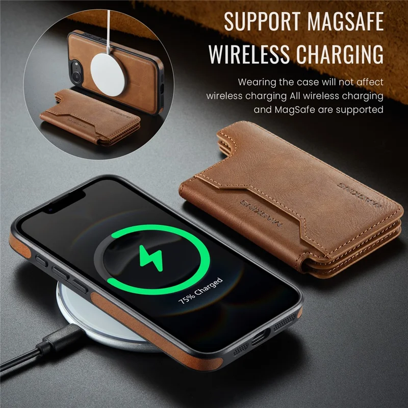 MAGKING K3 Series For iPhone 17e / 16e Case Compatible with MagSafe Wallet PC + TPU + PU Phone Cover - Brown