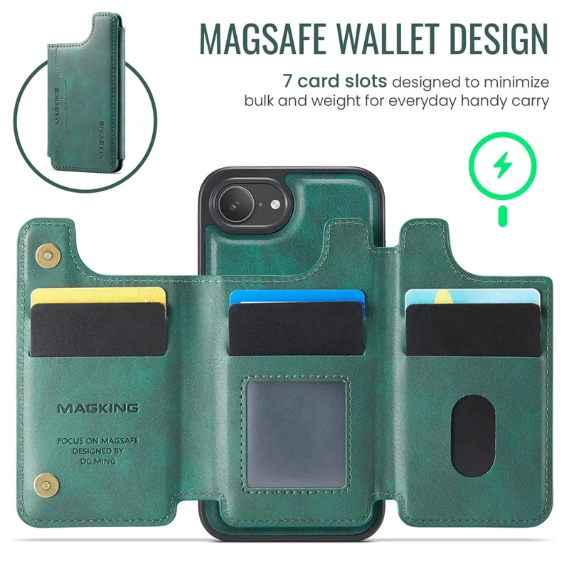 MAGKING K3 Series For iPhone 17e / 16e Case Compatible with MagSafe Wallet PC + TPU + PU Phone Cover - Green