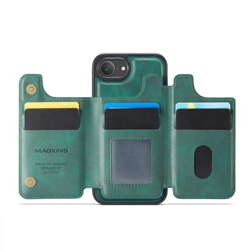 MAGKING K3 Series For iPhone 17e / 16e Case Compatible with MagSafe Wallet PC + TPU + PU Phone Cover - Green