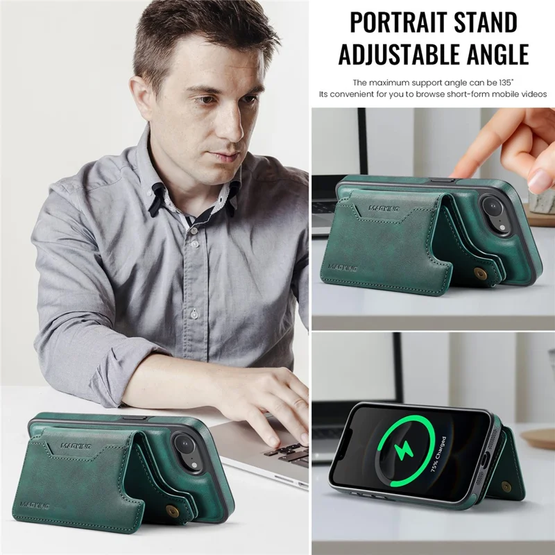 MAGKING K3 Series For iPhone 17e / 16e Case Compatible with MagSafe Wallet PC + TPU + PU Phone Cover - Green