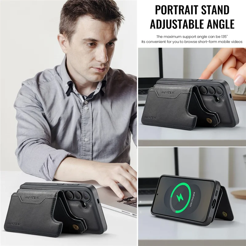 MAGKING K3 Serie Hülle für Samsung Galaxy S25 Kompatibel mit MagSafe Wallet PC + TPU + PU Handyhülle - Schwarz