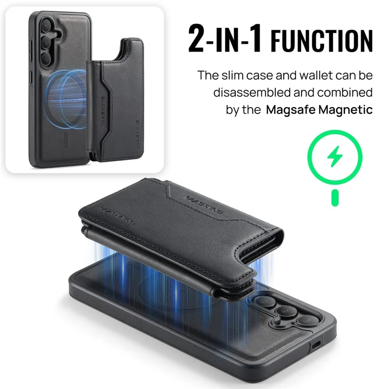 MAGKING K3 Serie Hülle für Samsung Galaxy S25 Kompatibel mit MagSafe Wallet PC + TPU + PU Handyhülle - Schwarz