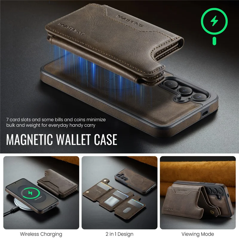 MAGKING K3 Series Étui pour Samsung Galaxy S25 Compatible avec Portefeuille MagSafe PC + TPU + PU - Café