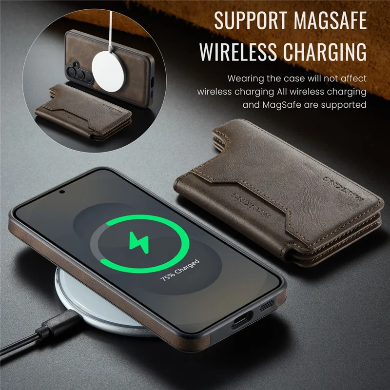 MAGKING K3 Series Étui pour Samsung Galaxy S25 Compatible avec Portefeuille MagSafe PC + TPU + PU - Café