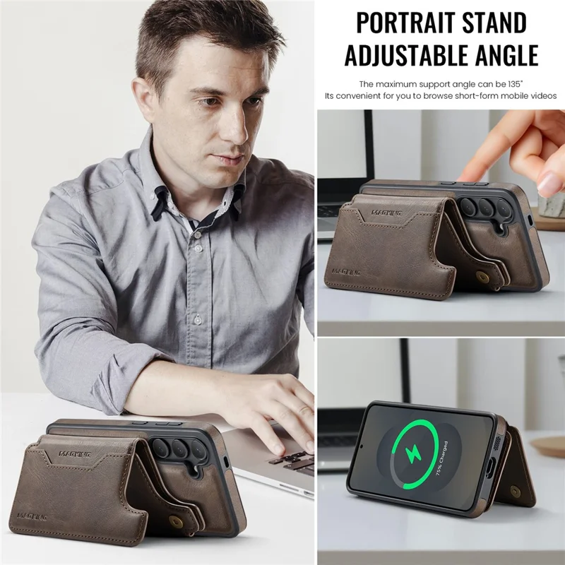 MAGKING K3 Series Étui pour Samsung Galaxy S25 Compatible avec Portefeuille MagSafe PC + TPU + PU - Café