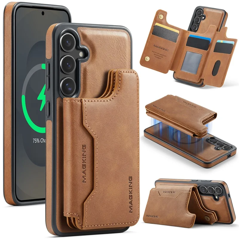 MAGKING K3 Series For Samsung Galaxy S25+ Case Compatible with MagSafe Wallet PC + TPU + PU Phone Cover - Brown
