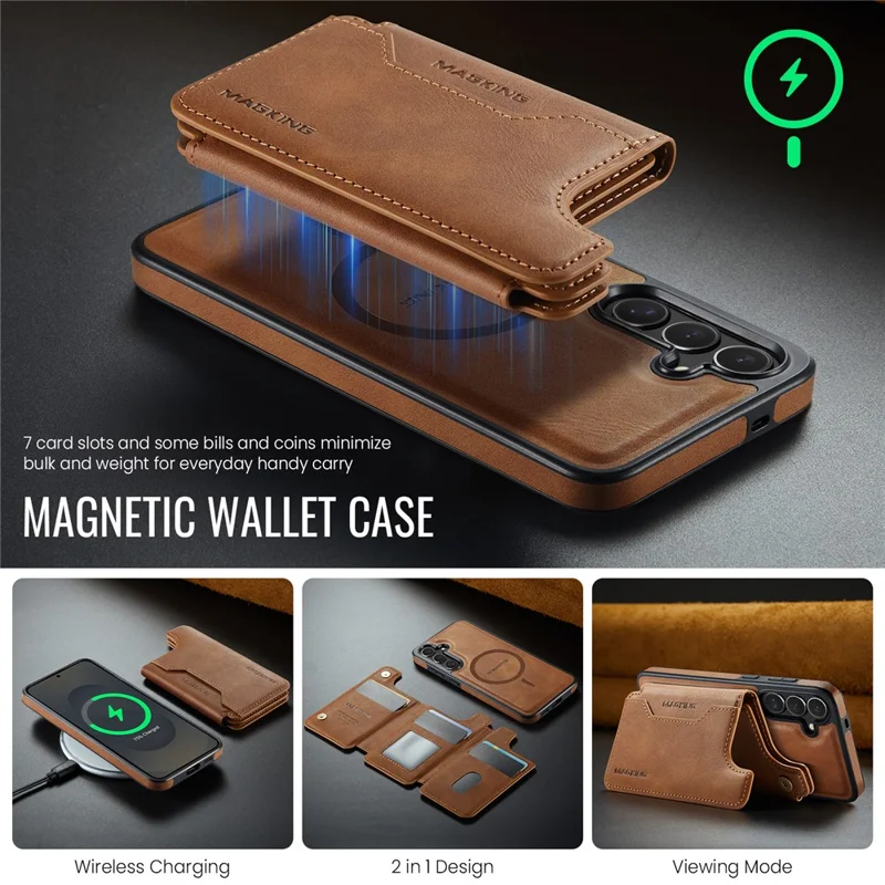 MAGKING K3 Series For Samsung Galaxy S25+ Case Compatible with MagSafe Wallet PC + TPU + PU Phone Cover - Brown