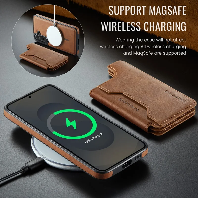 MAGKING K3 Series For Samsung Galaxy S25+ Case Compatible with MagSafe Wallet PC + TPU + PU Phone Cover - Brown