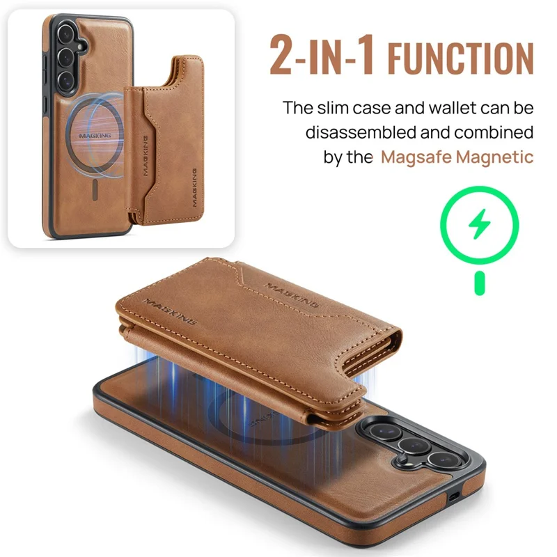 MAGKING K3 Series For Samsung Galaxy S25+ Case Compatible with MagSafe Wallet PC + TPU + PU Phone Cover - Brown