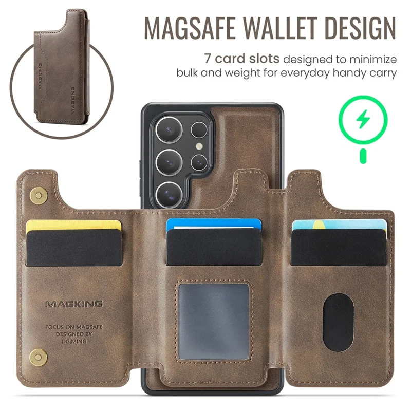MAGKING K3 Series per Cover per Telefono Samsung Galaxy S25 Ultra Compatibile con Portafoglio MagSafe in PC + TPU + PU - Caffè
