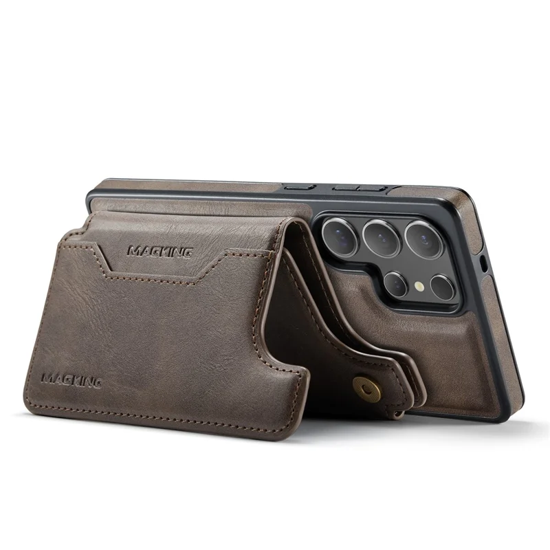MAGKING K3 Series per Cover per Telefono Samsung Galaxy S25 Ultra Compatibile con Portafoglio MagSafe in PC + TPU + PU - Caffè