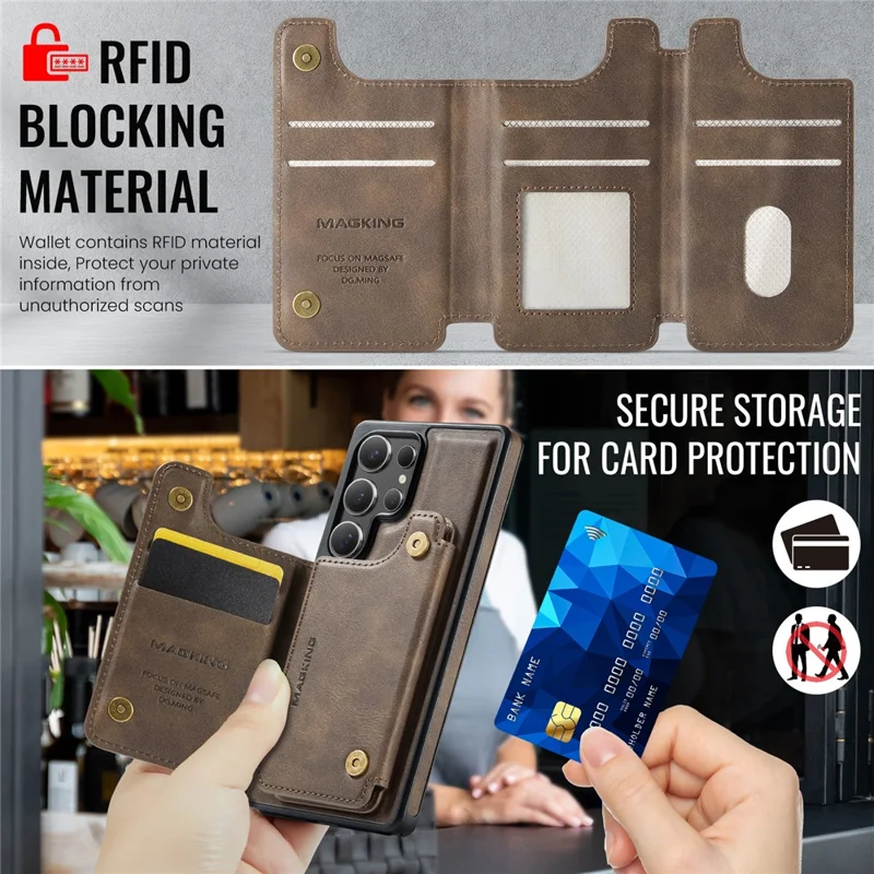 MAGKING K3 Series per Cover per Telefono Samsung Galaxy S25 Ultra Compatibile con Portafoglio MagSafe in PC + TPU + PU - Caffè