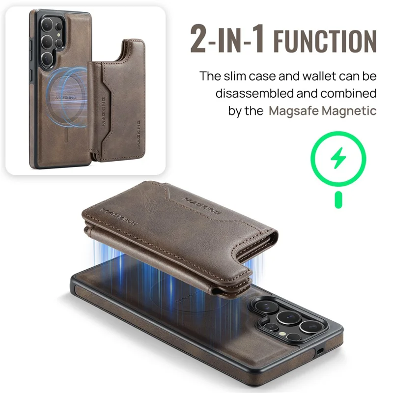 MAGKING K3 Series per Cover per Telefono Samsung Galaxy S25 Ultra Compatibile con Portafoglio MagSafe in PC + TPU + PU - Caffè