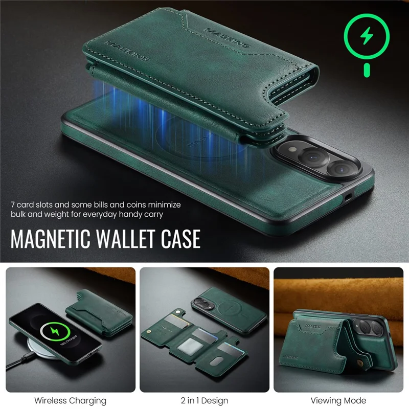 Série MAGKING K3 para Capa de Galaxy S25 Edge da Samsung Compatível com Carteira MagSafe PC + TPU + PU Capa de Telefone - Verde
