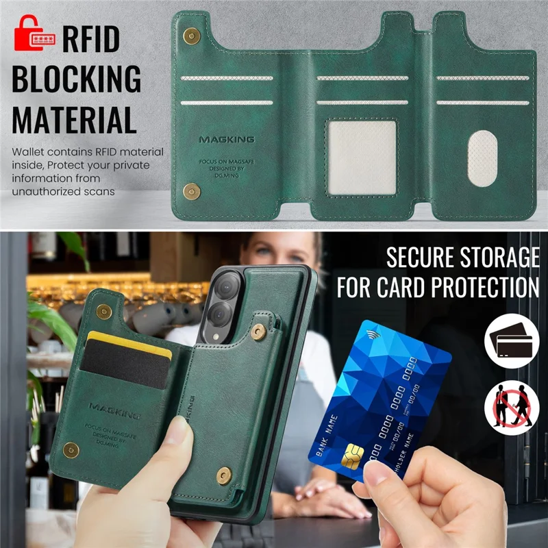Série MAGKING K3 para Capa de Galaxy S25 Edge da Samsung Compatível com Carteira MagSafe PC + TPU + PU Capa de Telefone - Verde