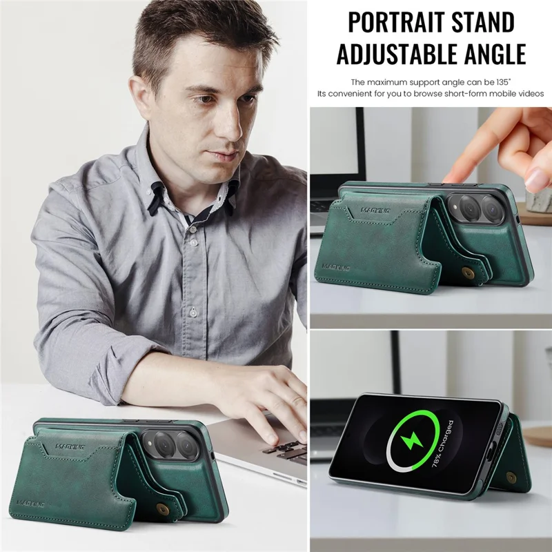 Série MAGKING K3 para Capa de Galaxy S25 Edge da Samsung Compatível com Carteira MagSafe PC + TPU + PU Capa de Telefone - Verde