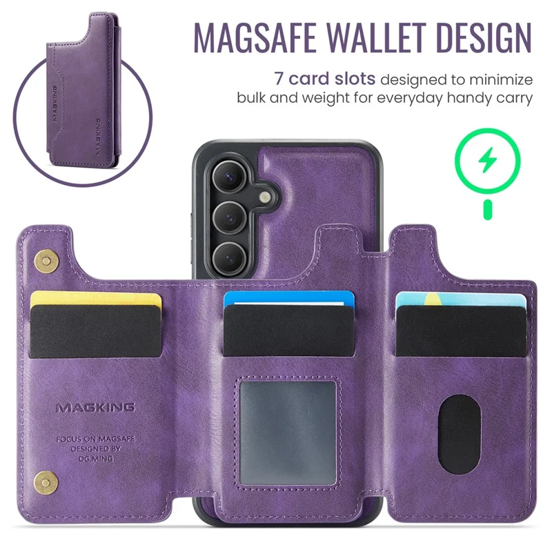 MAGKING K3 Serie per Cover Telefono Samsung Galaxy S24 Compatibile con Portafoglio MagSafe in PC + TPU + PU - Viola