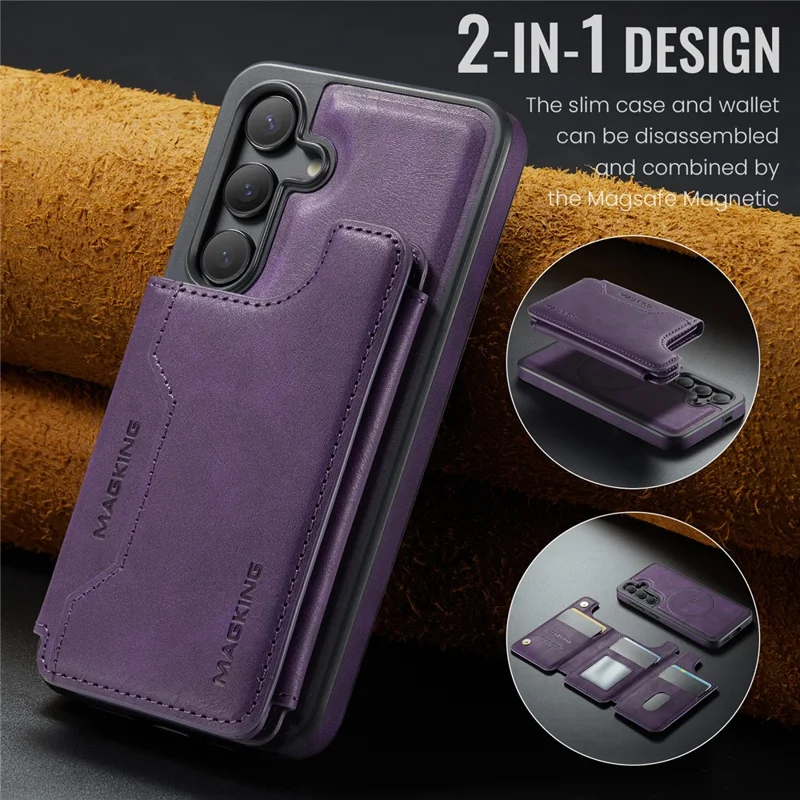 MAGKING K3 Serie per Cover Telefono Samsung Galaxy S24 Compatibile con Portafoglio MagSafe in PC + TPU + PU - Viola