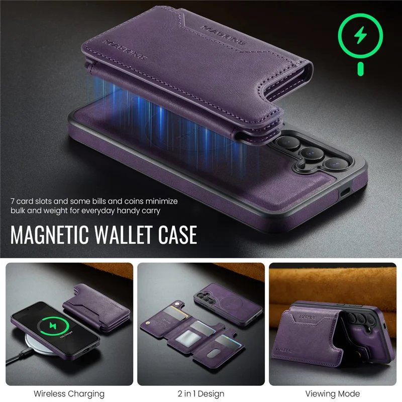 MAGKING K3 Serie per Cover Telefono Samsung Galaxy S24 Compatibile con Portafoglio MagSafe in PC + TPU + PU - Viola