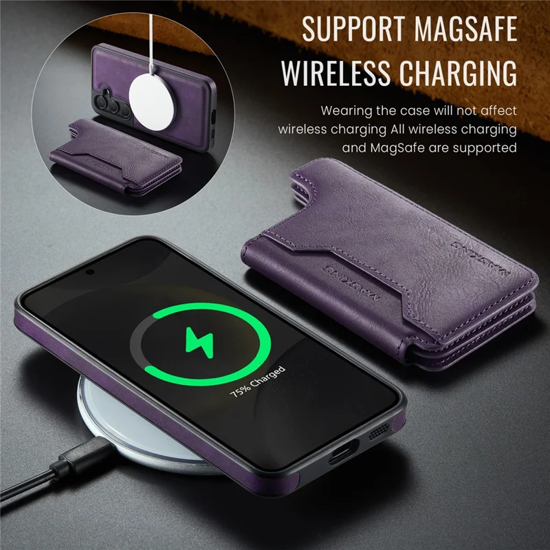 MAGKING K3 Serie per Cover Telefono Samsung Galaxy S24 Compatibile con Portafoglio MagSafe in PC + TPU + PU - Viola
