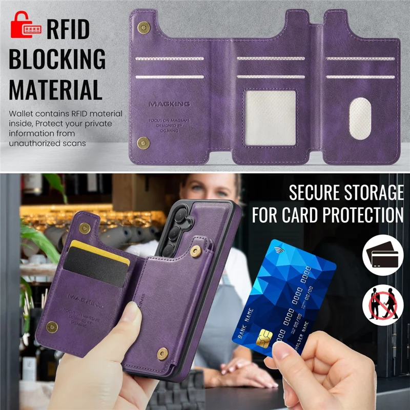 MAGKING K3 Serie per Cover Telefono Samsung Galaxy S24 Compatibile con Portafoglio MagSafe in PC + TPU + PU - Viola