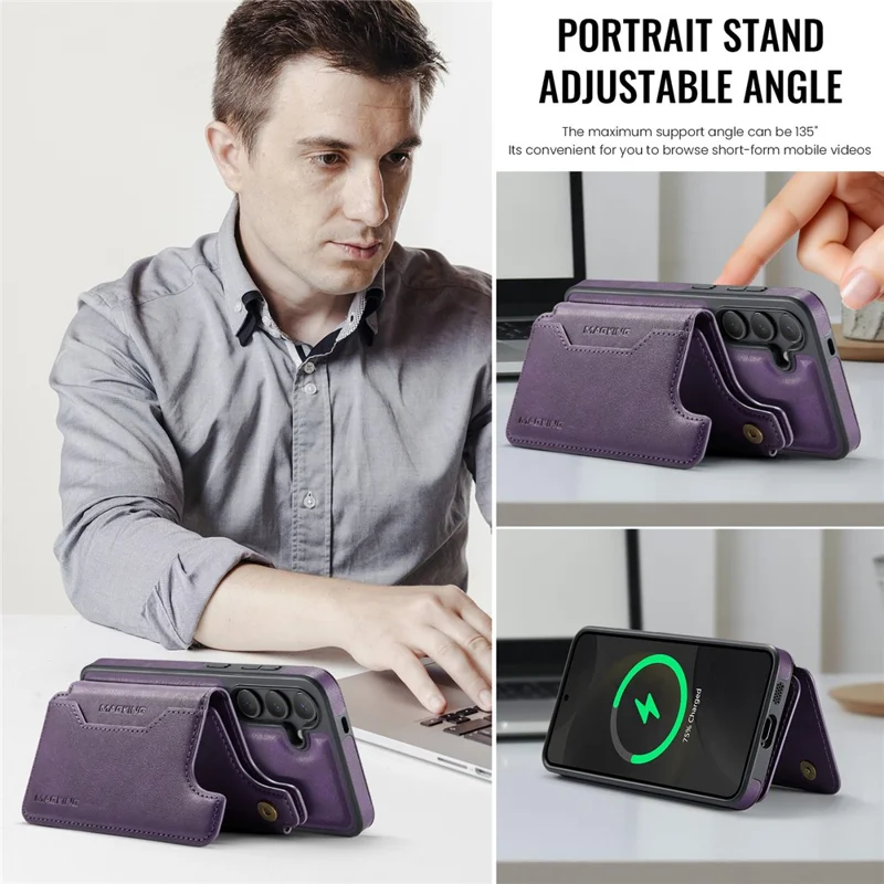 MAGKING K3 Serie per Cover Telefono Samsung Galaxy S24 Compatibile con Portafoglio MagSafe in PC + TPU + PU - Viola