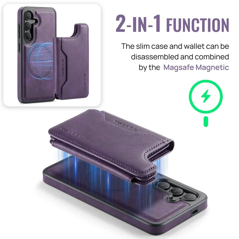 MAGKING K3 Serie per Cover Telefono Samsung Galaxy S24 Compatibile con Portafoglio MagSafe in PC + TPU + PU - Viola