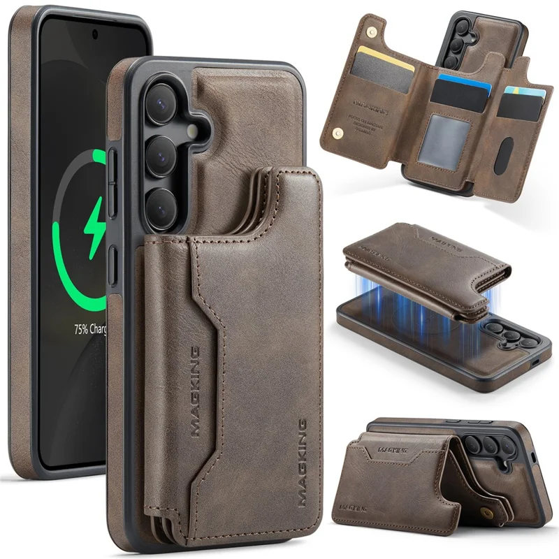 MAGKING K3 Serie per Cover Telefono PC + TPU + PU Compatibile con Portafoglio MagSafe per Samsung Galaxy S24 - Caffè