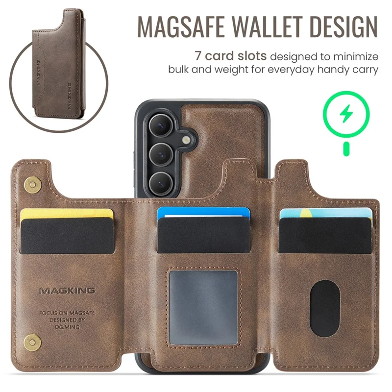 MAGKING K3 Serie per Cover Telefono PC + TPU + PU Compatibile con Portafoglio MagSafe per Samsung Galaxy S24 - Caffè