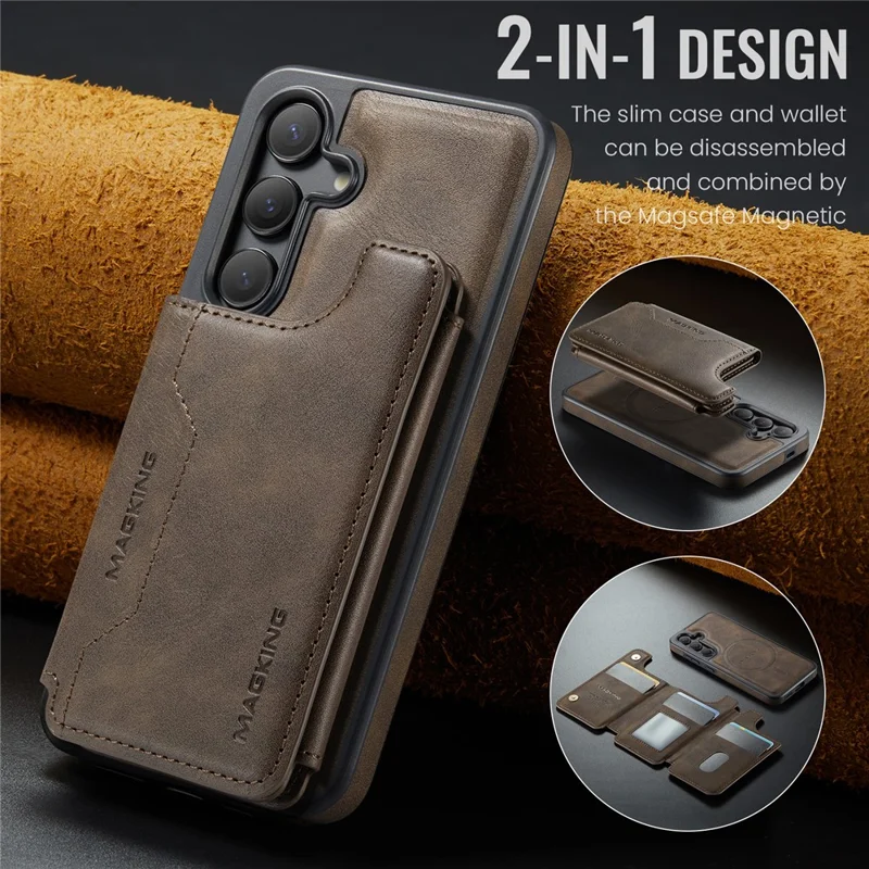 MAGKING K3 Serie per Cover Telefono PC + TPU + PU Compatibile con Portafoglio MagSafe per Samsung Galaxy S24 - Caffè