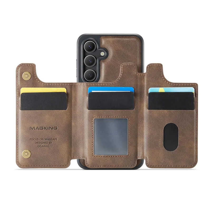 MAGKING K3 Serie per Cover Telefono PC + TPU + PU Compatibile con Portafoglio MagSafe per Samsung Galaxy S24 - Caffè