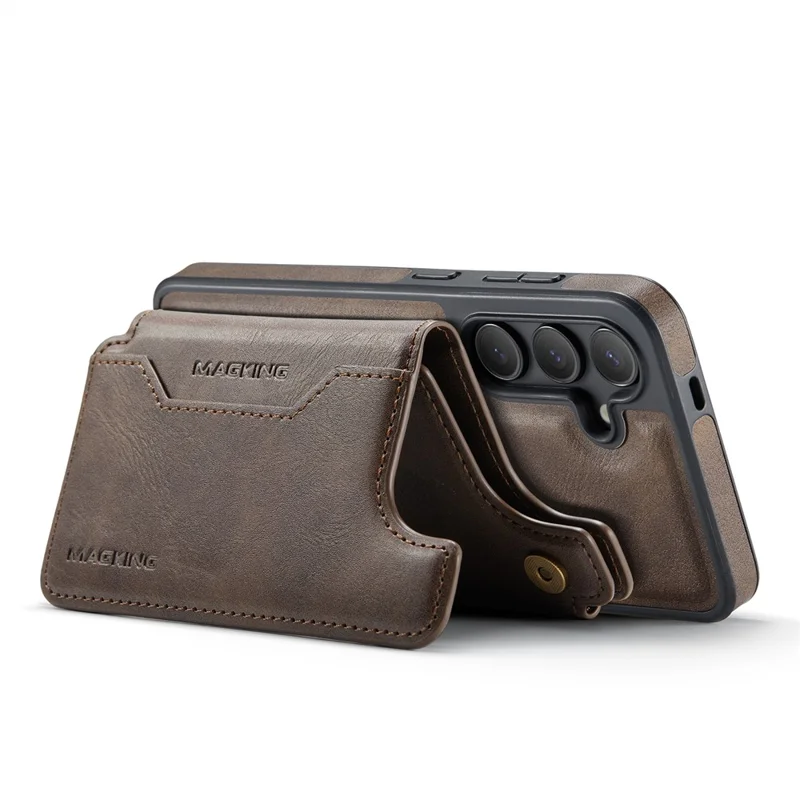MAGKING K3 Serie per Cover Telefono PC + TPU + PU Compatibile con Portafoglio MagSafe per Samsung Galaxy S24 - Caffè