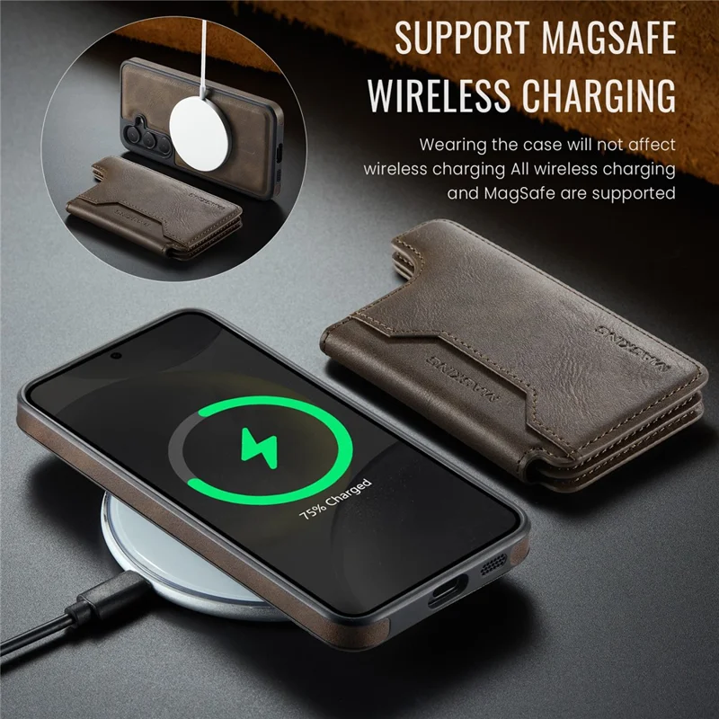 MAGKING K3 Serie per Cover Telefono PC + TPU + PU Compatibile con Portafoglio MagSafe per Samsung Galaxy S24 - Caffè