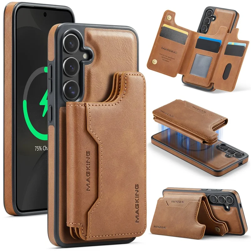 MAGKING K3 Series для Samsung Galaxy S24+ Чехол, совместимый с MagSafe Wallet, ПК + TPU + PU - Коричневый