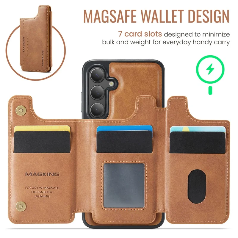 MAGKING K3 Series для Samsung Galaxy S24+ Чехол, совместимый с MagSafe Wallet, ПК + TPU + PU - Коричневый