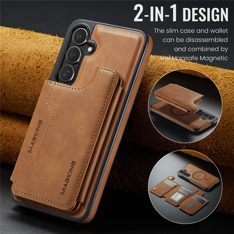 MAGKING K3 Series для Samsung Galaxy S24+ Чехол, совместимый с MagSafe Wallet, ПК + TPU + PU - Коричневый