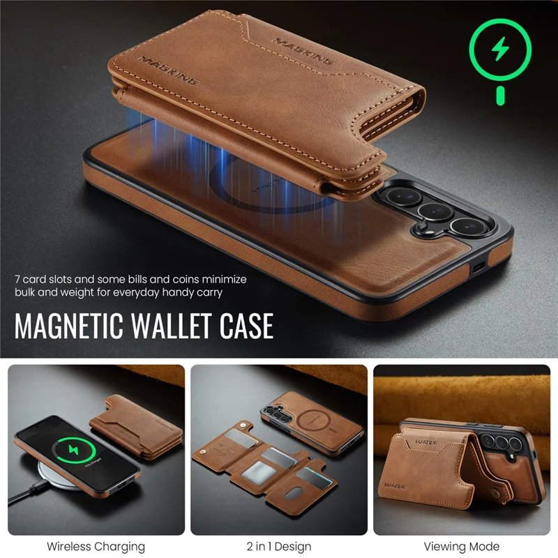 MAGKING K3 Series для Samsung Galaxy S24+ Чехол, совместимый с MagSafe Wallet, ПК + TPU + PU - Коричневый
