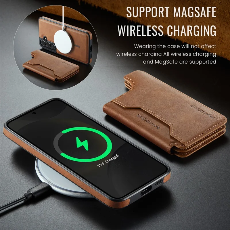 MAGKING K3 Series для Samsung Galaxy S24+ Чехол, совместимый с MagSafe Wallet, ПК + TPU + PU - Коричневый