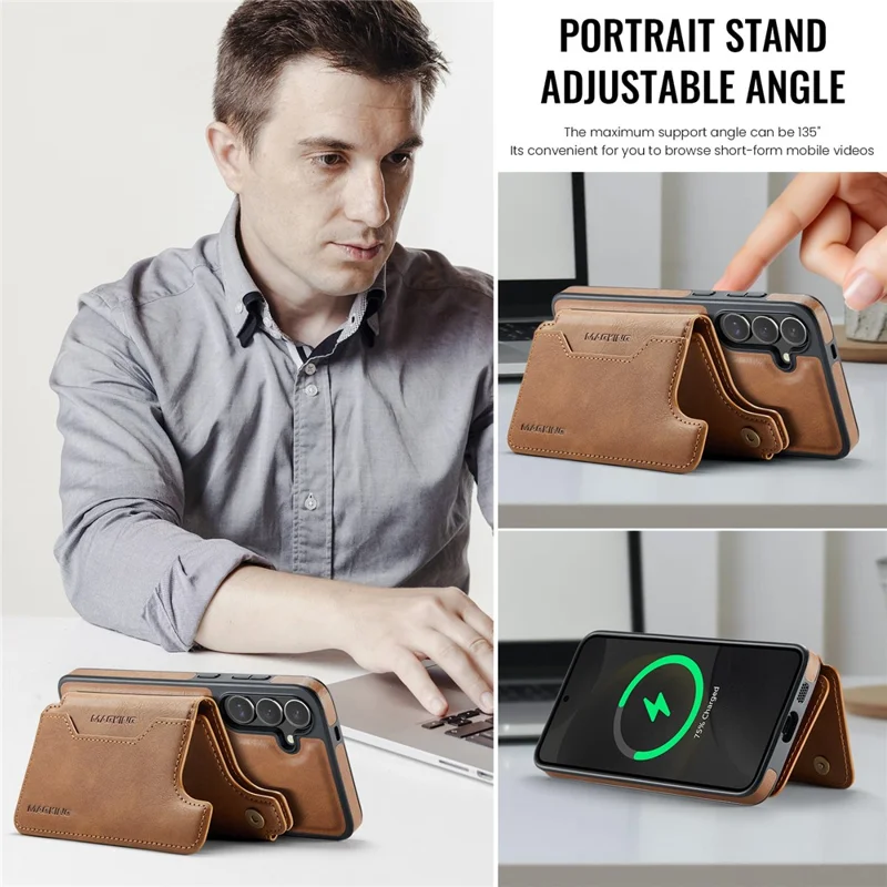 MAGKING K3 Series для Samsung Galaxy S24+ Чехол, совместимый с MagSafe Wallet, ПК + TPU + PU - Коричневый