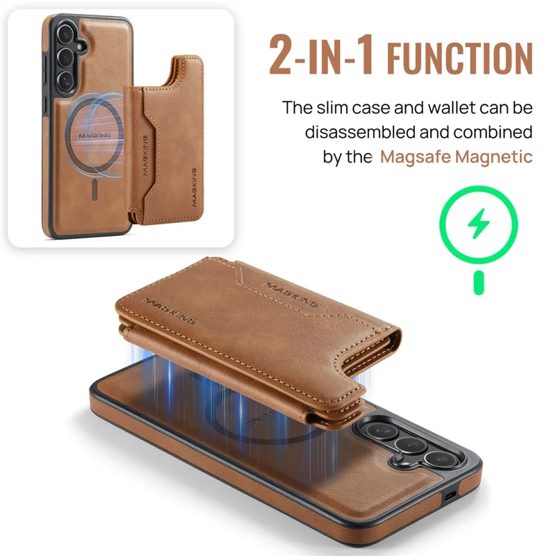 MAGKING K3 Series для Samsung Galaxy S24+ Чехол, совместимый с MagSafe Wallet, ПК + TPU + PU - Коричневый