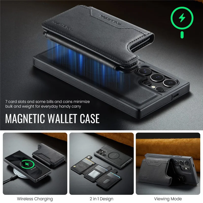 MAGKING K3 Series Чехол для Samsung Galaxy S24 Ultra, совместимый с MagSafe Wallet, из поликарбоната + термопластичного полиуретана + искусственной кожи - Черный